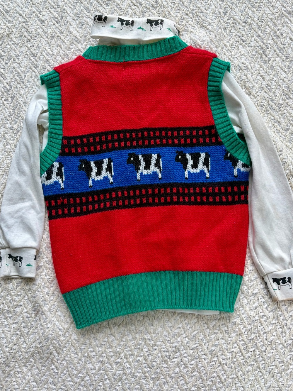 Vintage Kitestrings Kids Cow Sweater Vest Turtleneck 2 Piece Set Size 7
